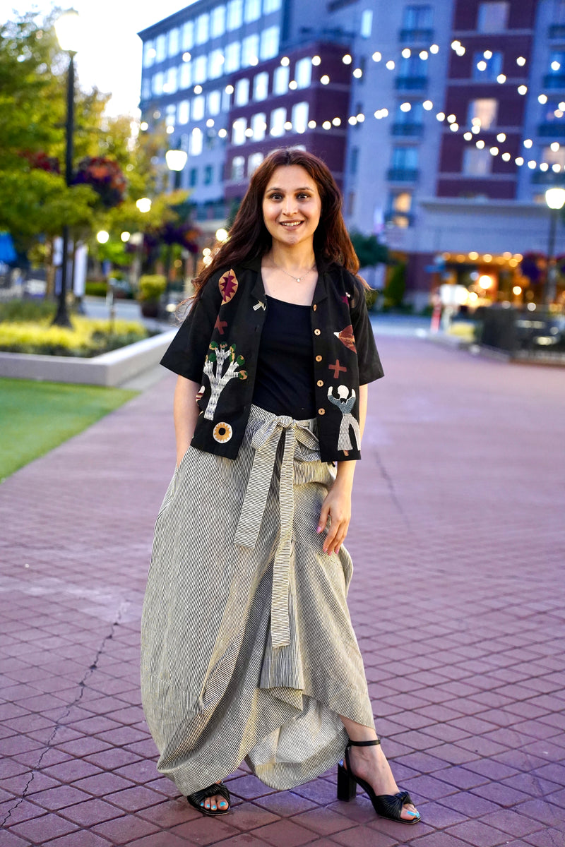 Quirky Black Shirt with Dhoti Skirt