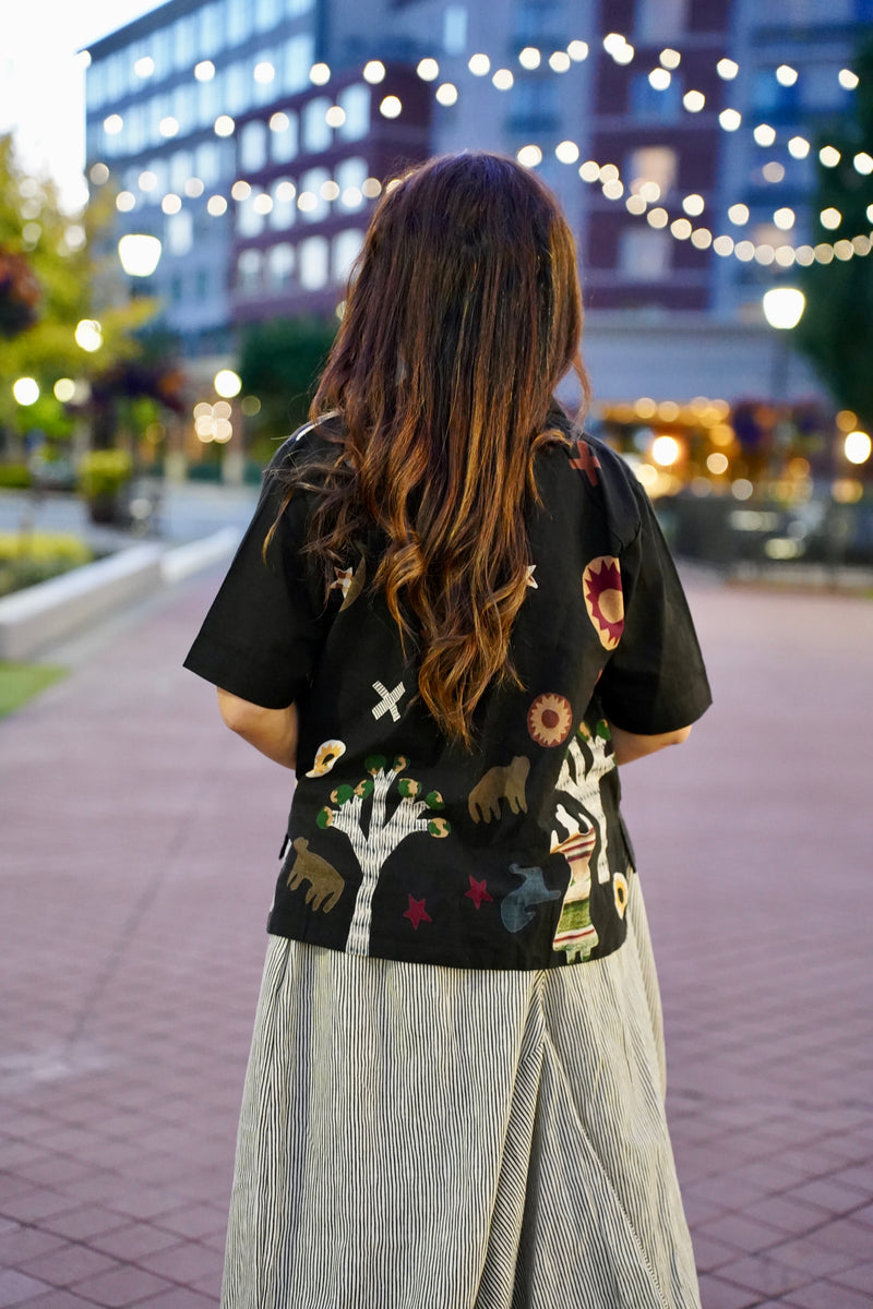 Quirky Black Shirt with Dhoti Skirt