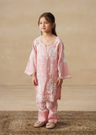 Chikankari Solid Girls 2 PC Long Kurta Set - Dust pink Kidswear Set
