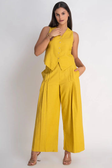 Sunny Mustard Cotton Linen Waistcoat Pants