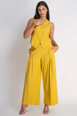 Sunny Mustard Cotton Linen Waistcoat Pants