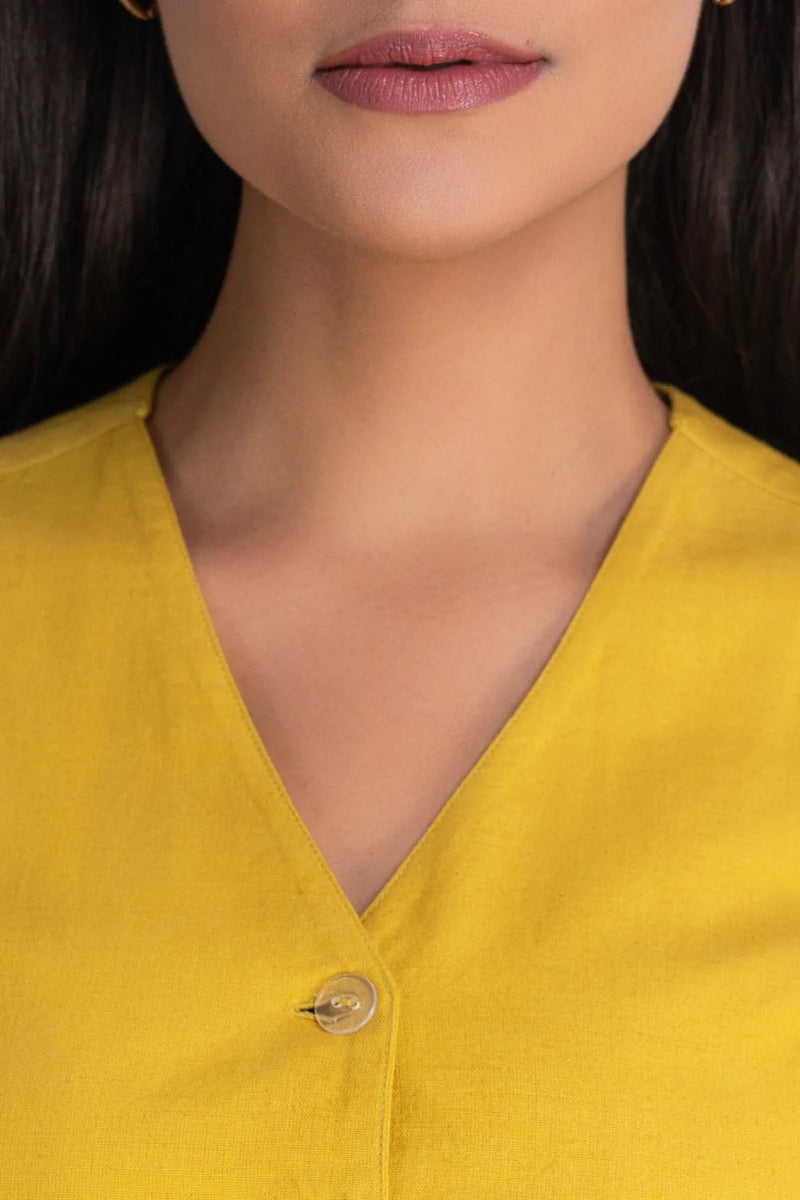 Sunny Mustard Cotton Linen Waistcoat Pants