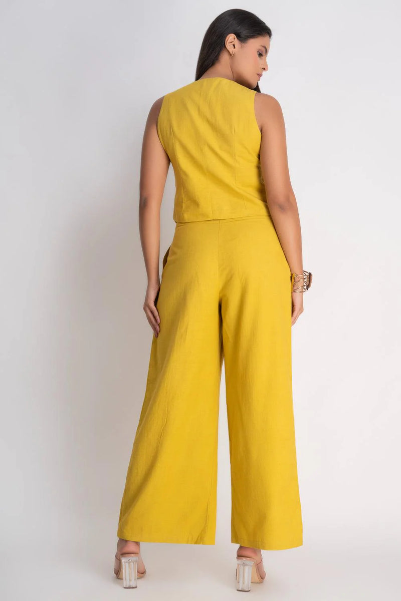 Sunny Mustard Cotton Linen Waistcoat Pants