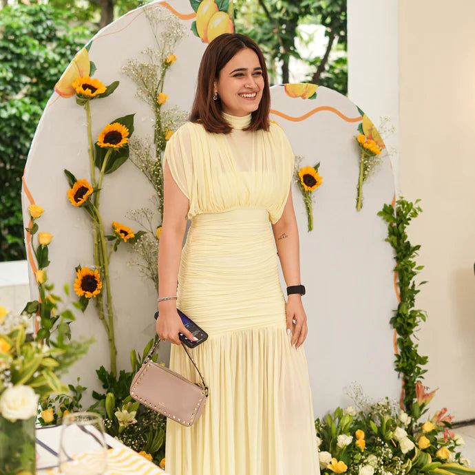 Balloon Lycra Butter Yellow Dress