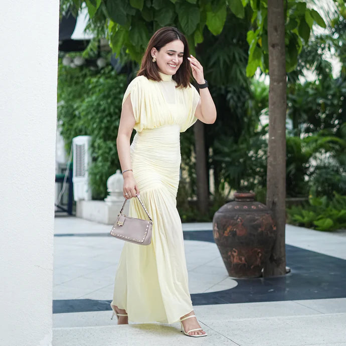 Balloon Lycra Butter Yellow Dress