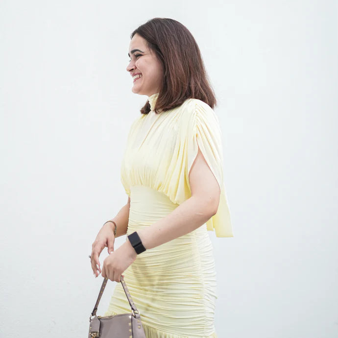 Balloon Lycra Butter Yellow Dress