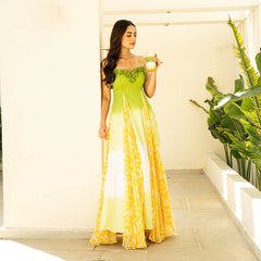 Chiffon Yellow Ceremonial Bloom Godet Dress