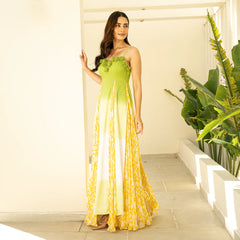 Chiffon Yellow Ceremonial Bloom Godet Dress