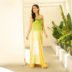 Chiffon Yellow Ceremonial Bloom Godet Dress