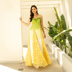 Chiffon Yellow Ceremonial Bloom Godet Dress