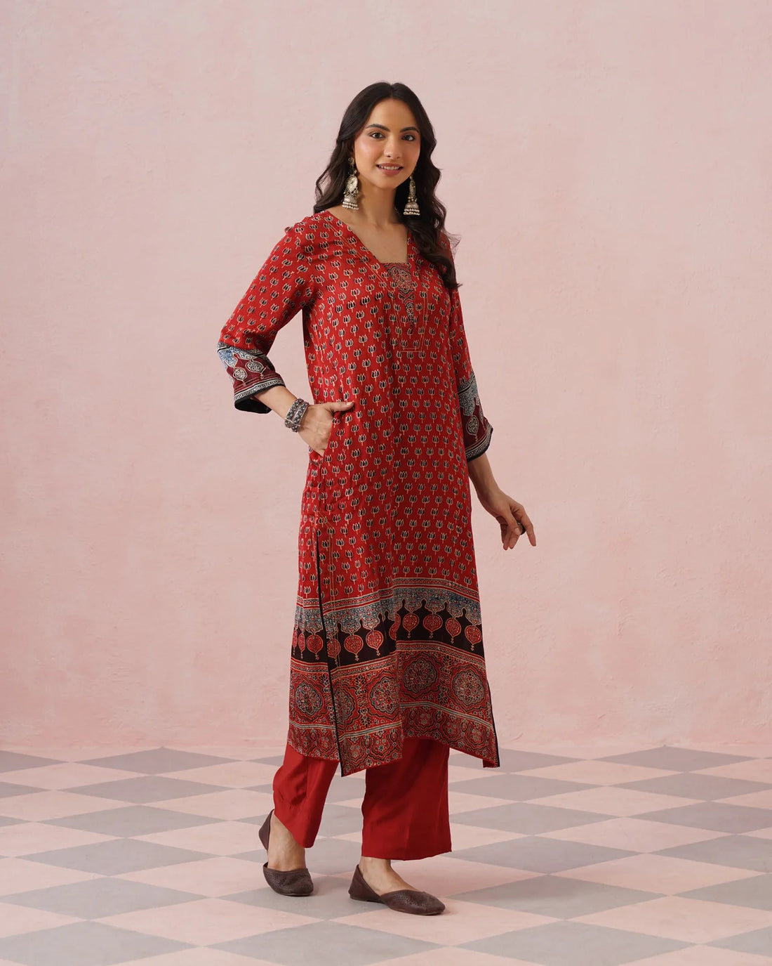 Rangrez Ajrakh Printed Cotton Kurta Suit Set