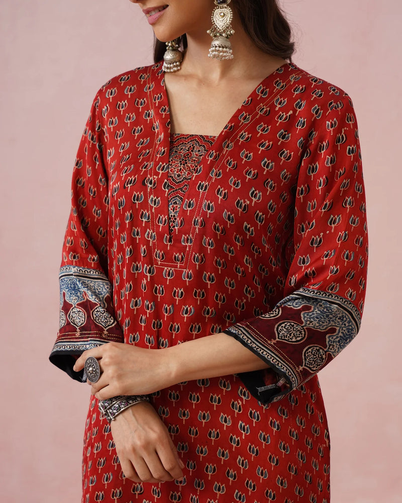 Rangrez Ajrakh Printed Cotton Kurta Suit Set