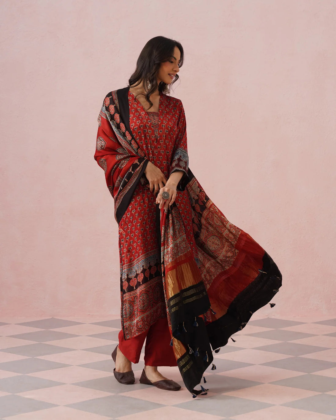 Rangrez Ajrakh Printed Cotton Kurta Suit Set