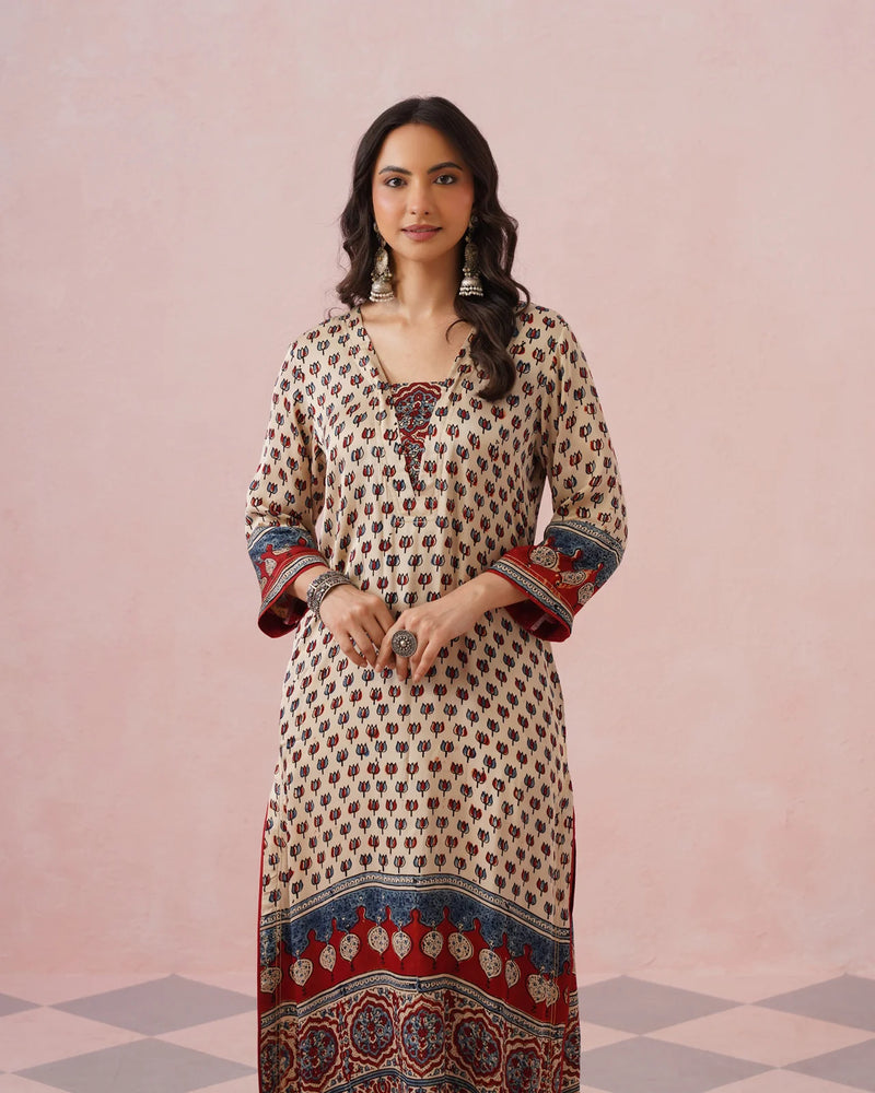 Rangrez Ajrakh Printed Cotton Kurta Suit Set