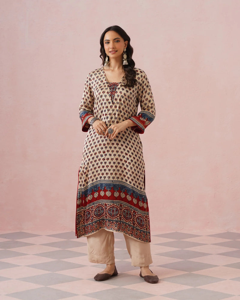 Rangrez Ajrakh Printed Cotton Kurta Suit Set