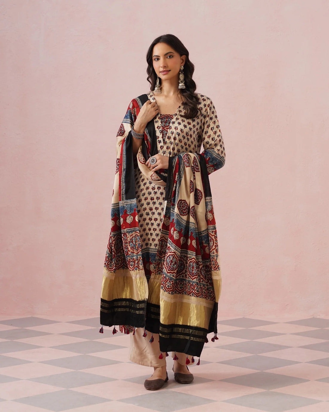 Rangrez Ajrakh Printed Cotton Kurta Suit Set