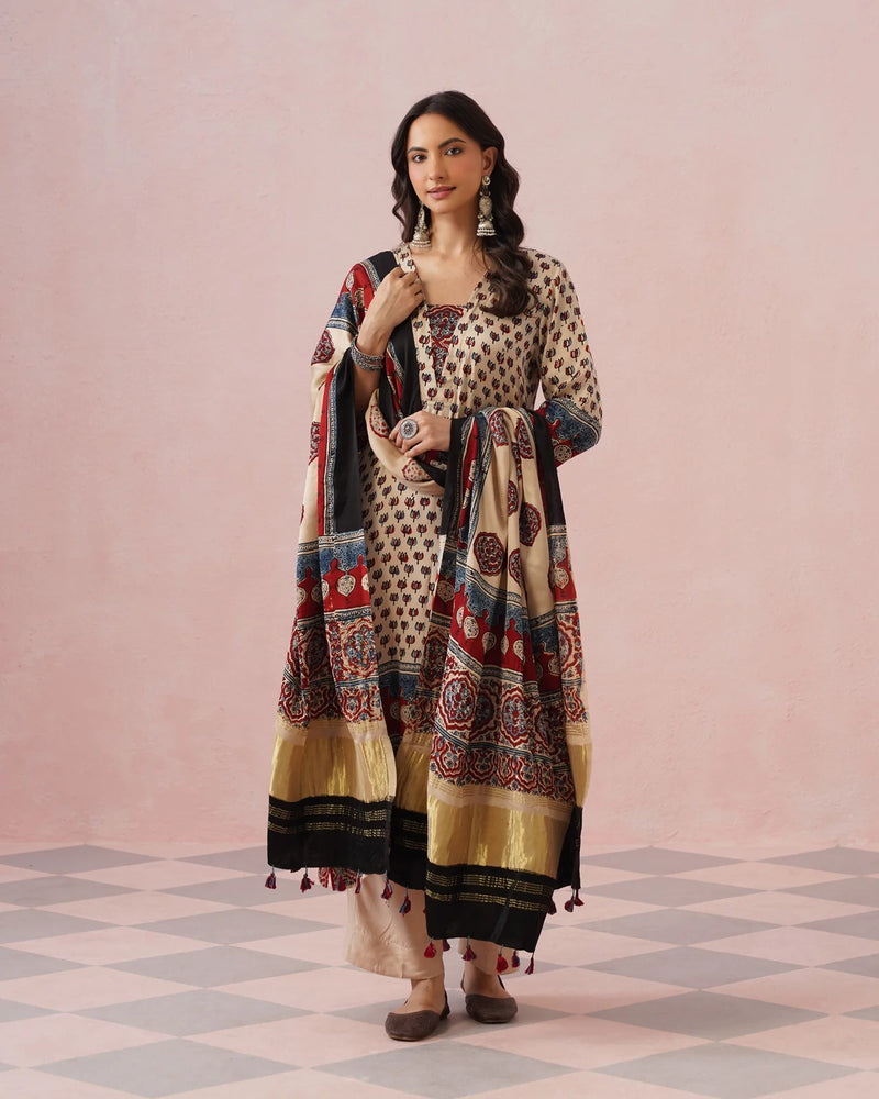 Rangrez Ajrakh Printed Cotton Kurta Suit Set