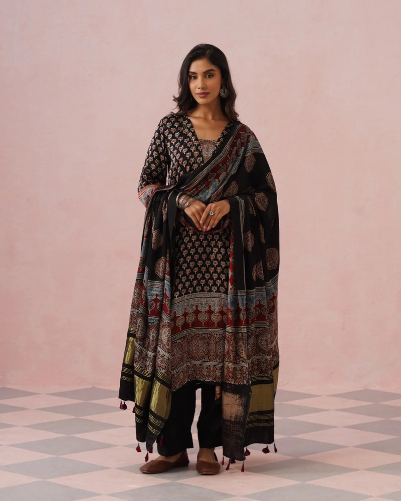 Rangrez Ajrakh Printed Cotton Kurta Suit Set