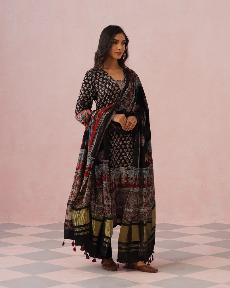 Rangrez Ajrakh Printed Cotton Kurta Suit Set