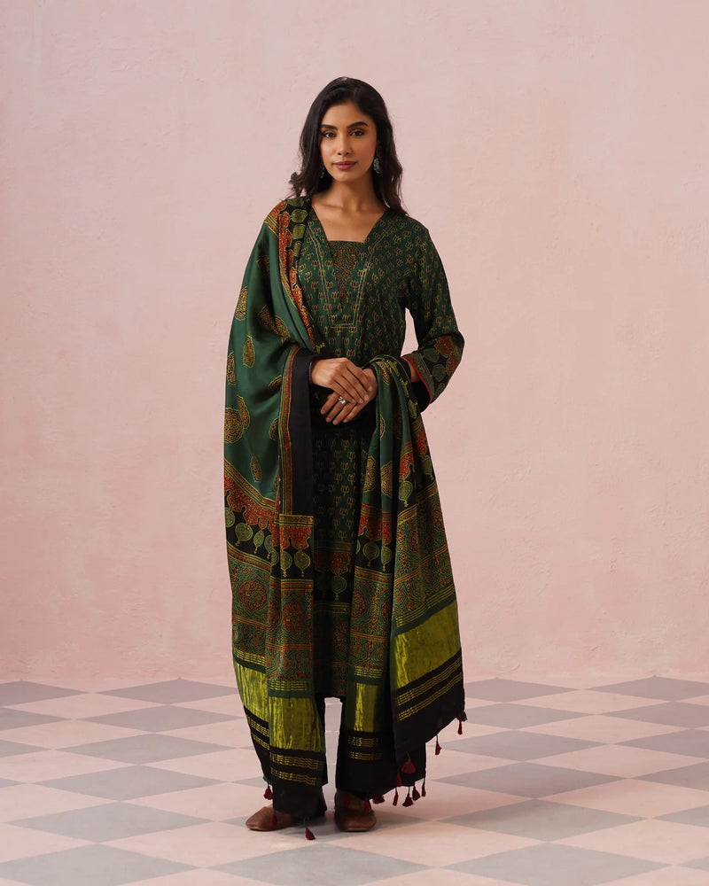 Rangrez Ajrakh Printed Cotton Kurta Suit Set