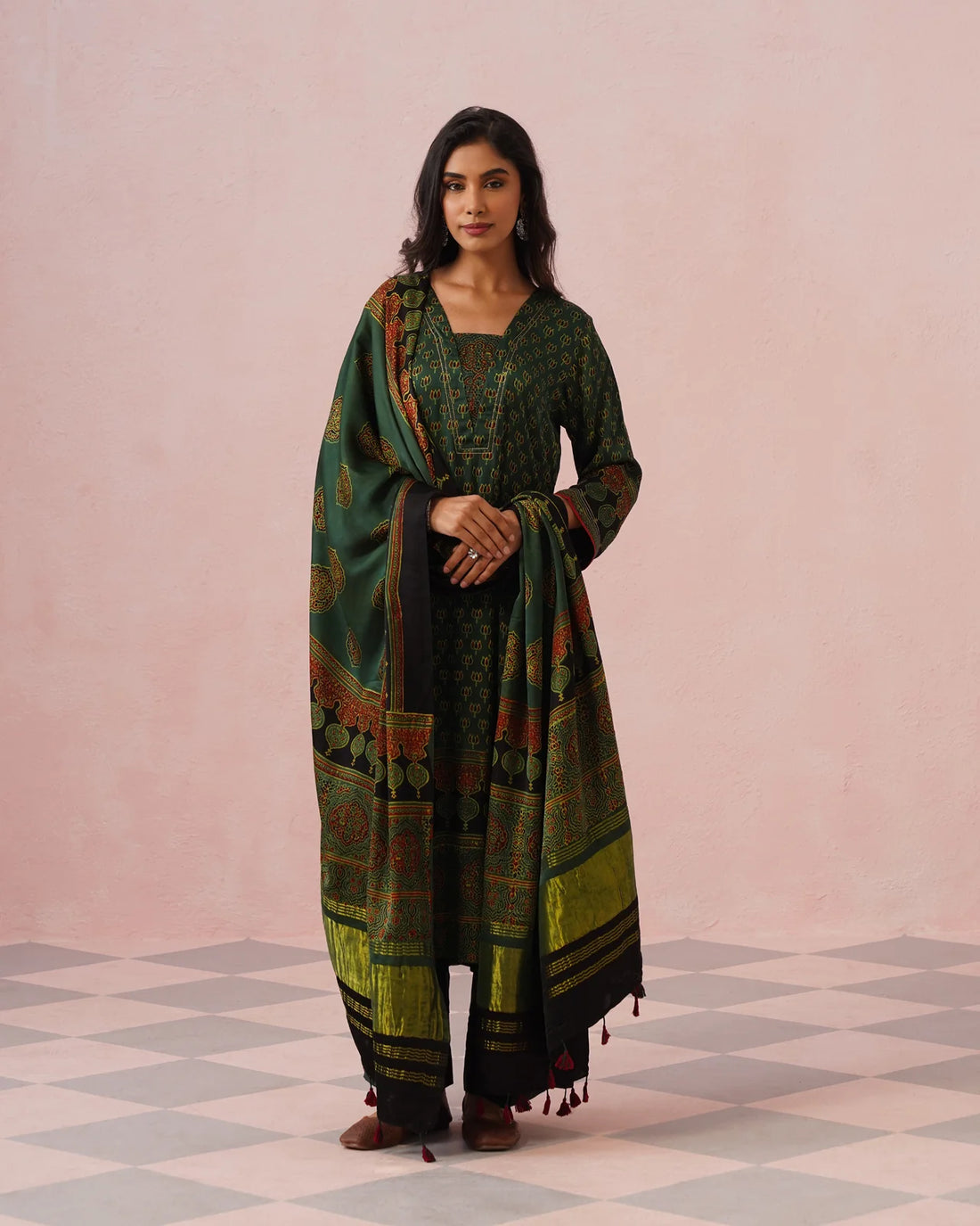 Rangrez Ajrakh Printed Cotton Kurta Suit Set