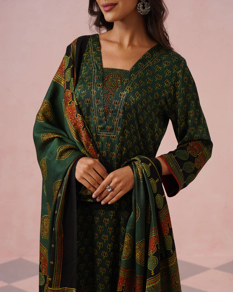 Rangrez Ajrakh Printed Cotton Kurta Suit Set
