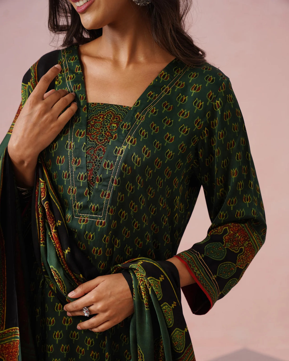 Rangrez Ajrakh Printed Cotton Kurta Suit Set