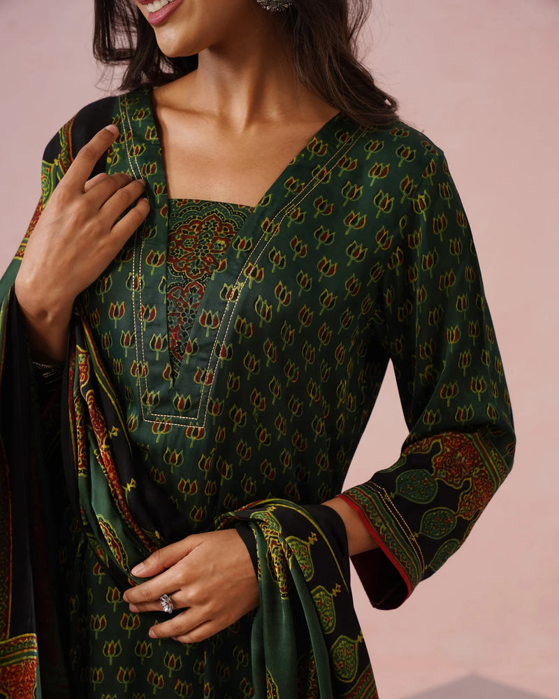 Rangrez Ajrakh Printed Cotton Kurta Suit Set