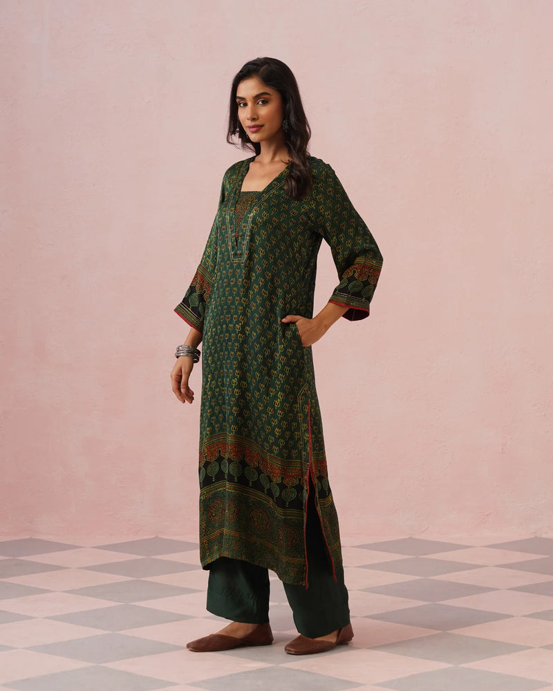Rangrez Ajrakh Printed Cotton Kurta Suit Set