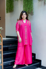 Mira Hot Pink Embroidered Co-Ord Set