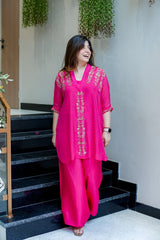 Mira Hot Pink Embroidered Co-Ord Set