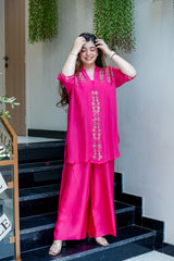 Mira Hot Pink Embroidered Co-Ord Set