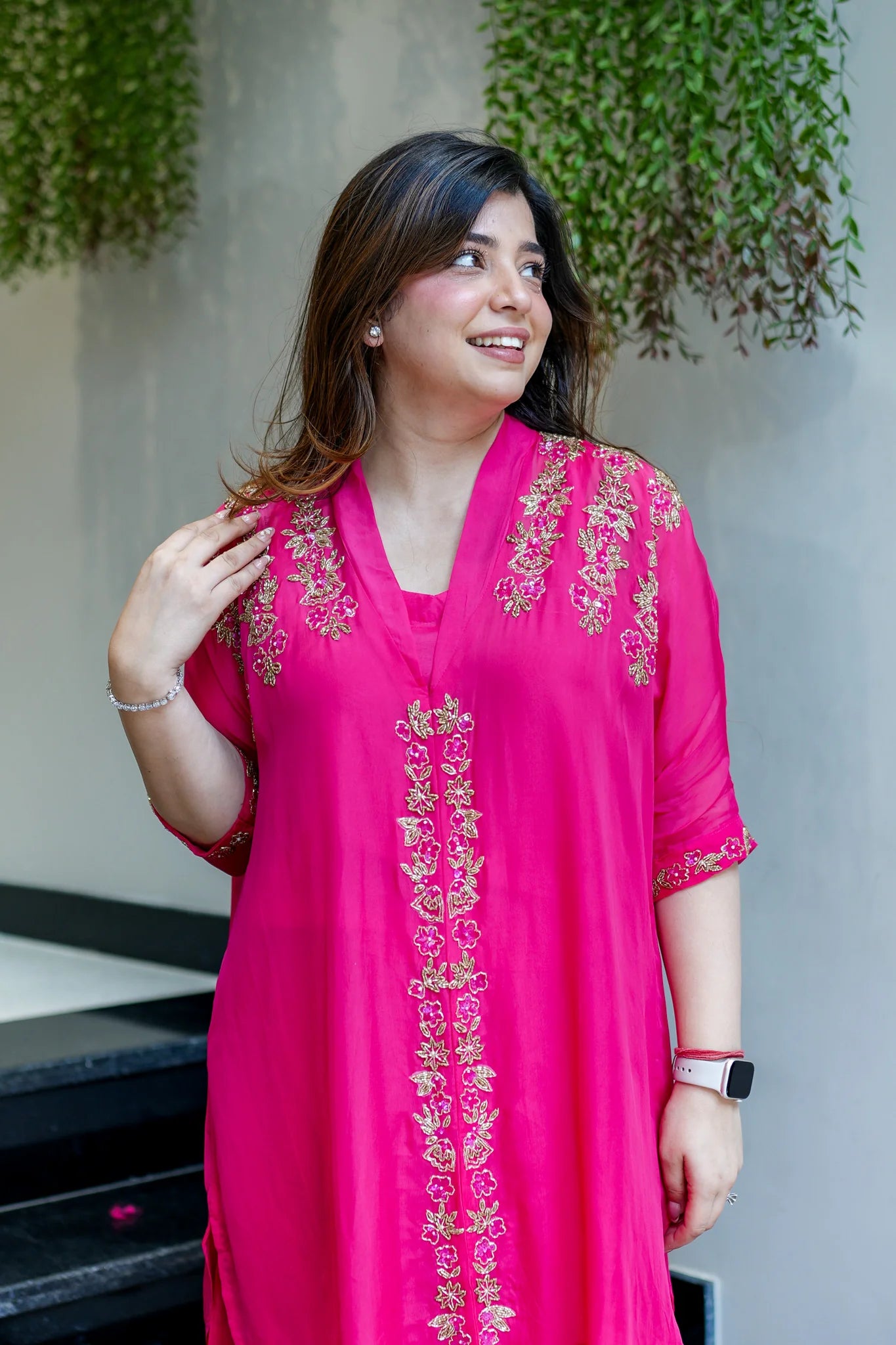 Mira Hot Pink Embroidered Co-Ord Set