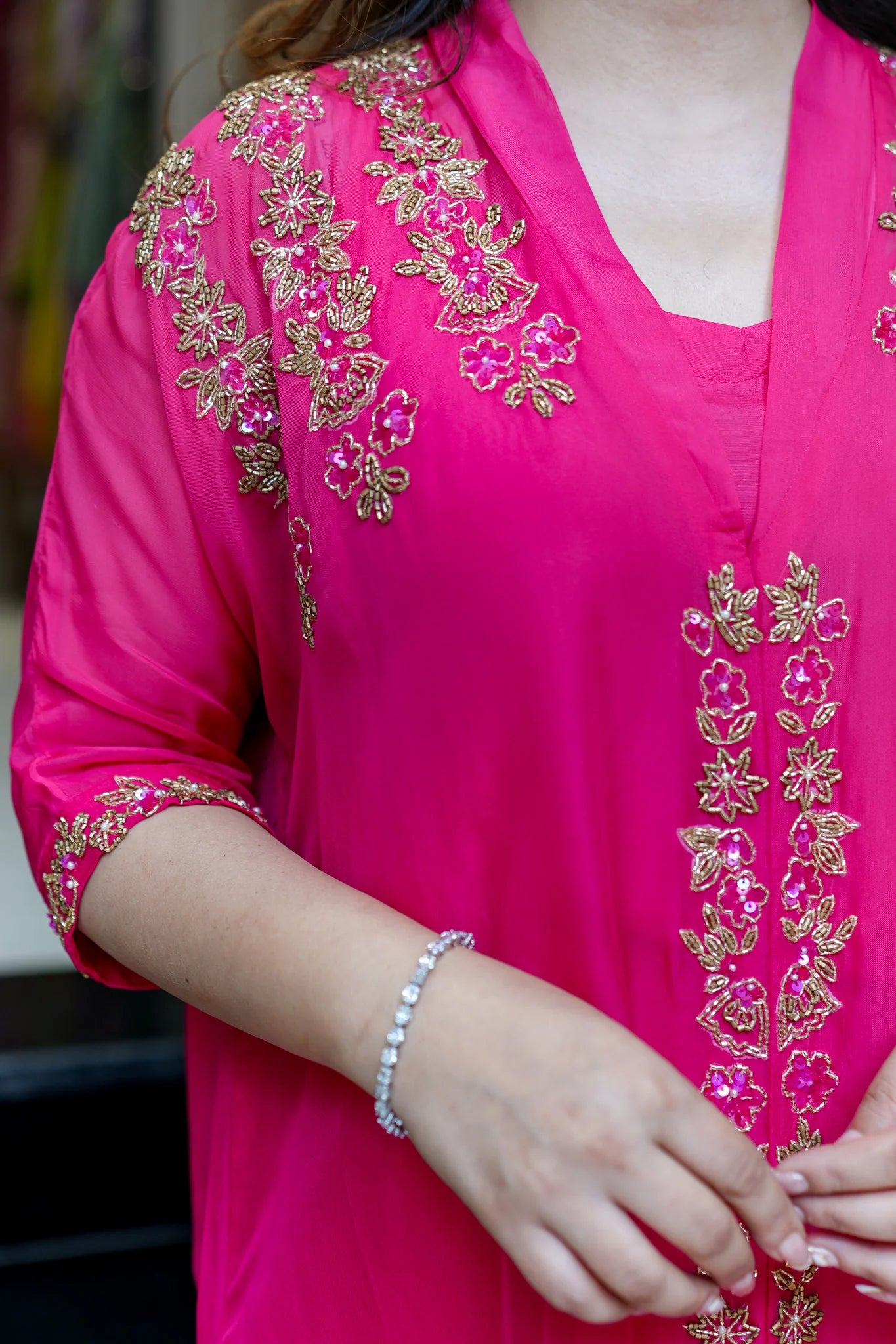 Mira Hot Pink Embroidered Co-Ord Set