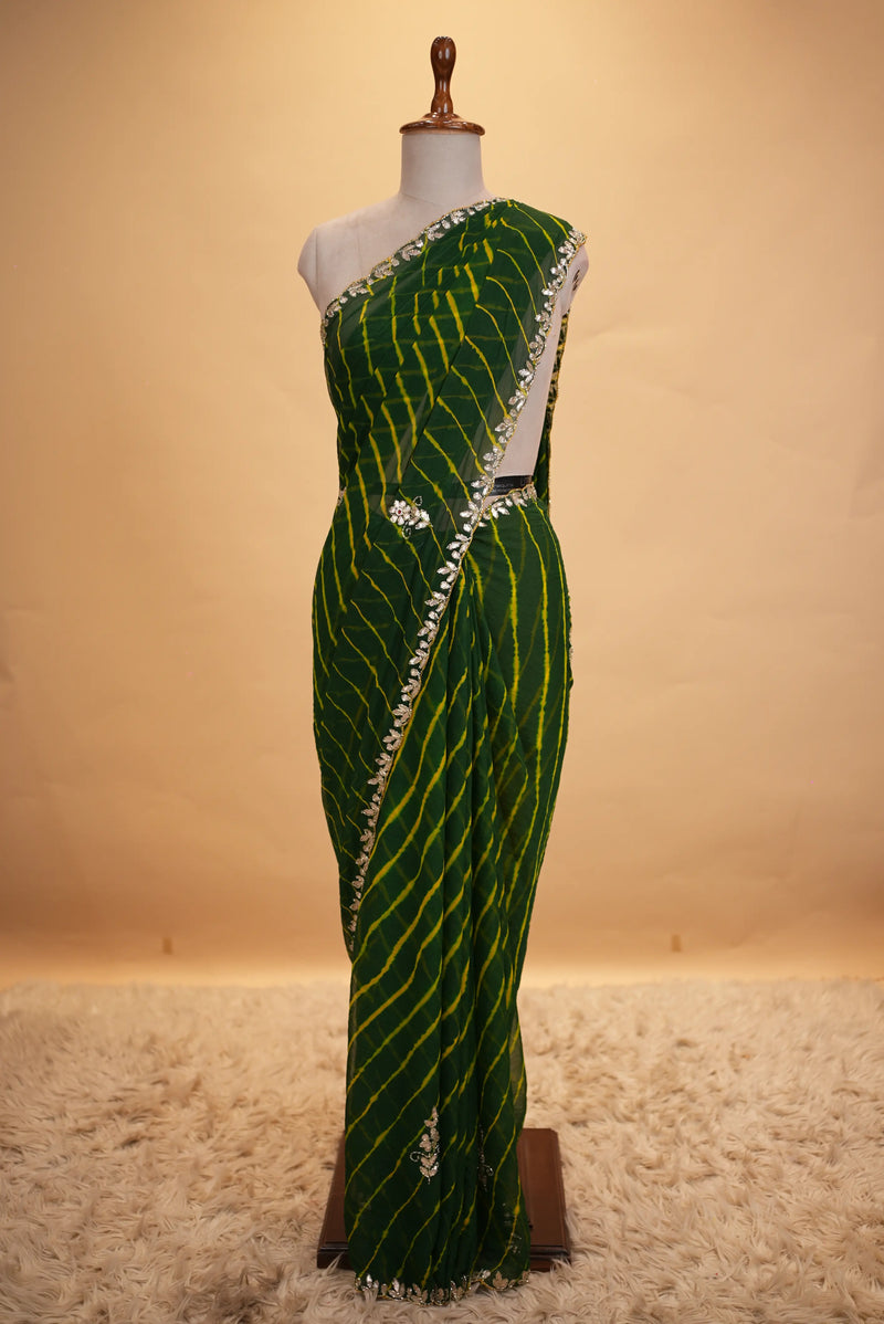 Ruby Leheriya Saree with Gota Patti Handwork
