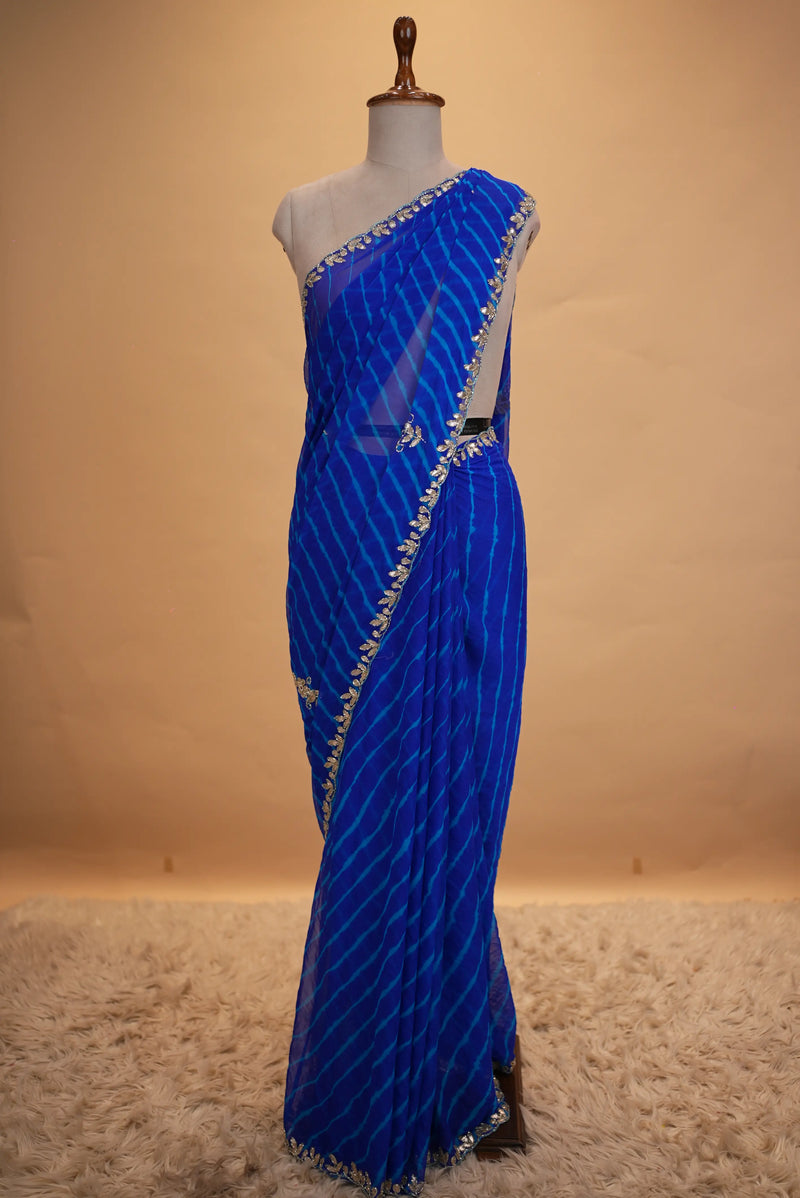 Ruby Leheriya Saree with Gota Patti Handwork
