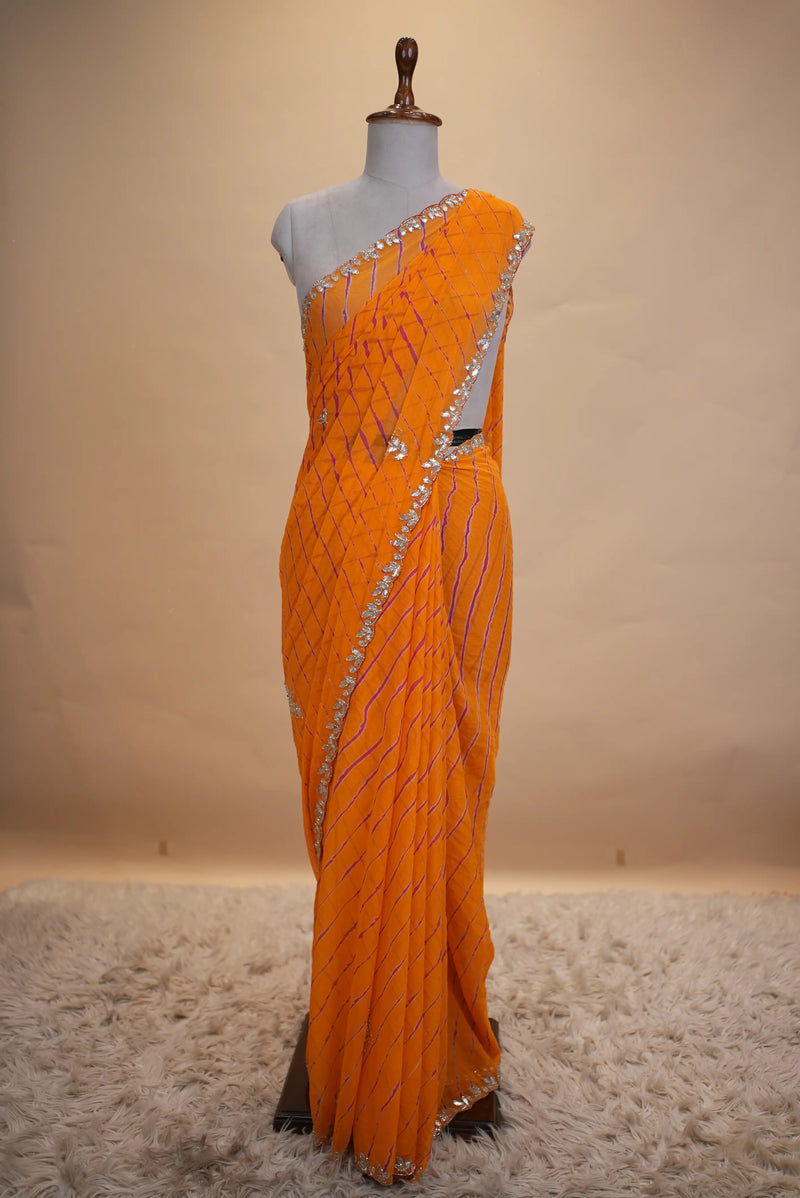 Ruby Leheriya Saree with Gota Patti Handwork