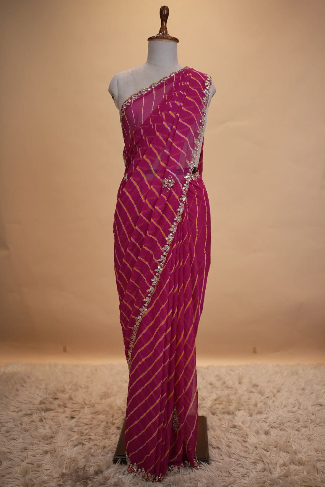 Ruby Leheriya Saree with Gota Patti Handwork