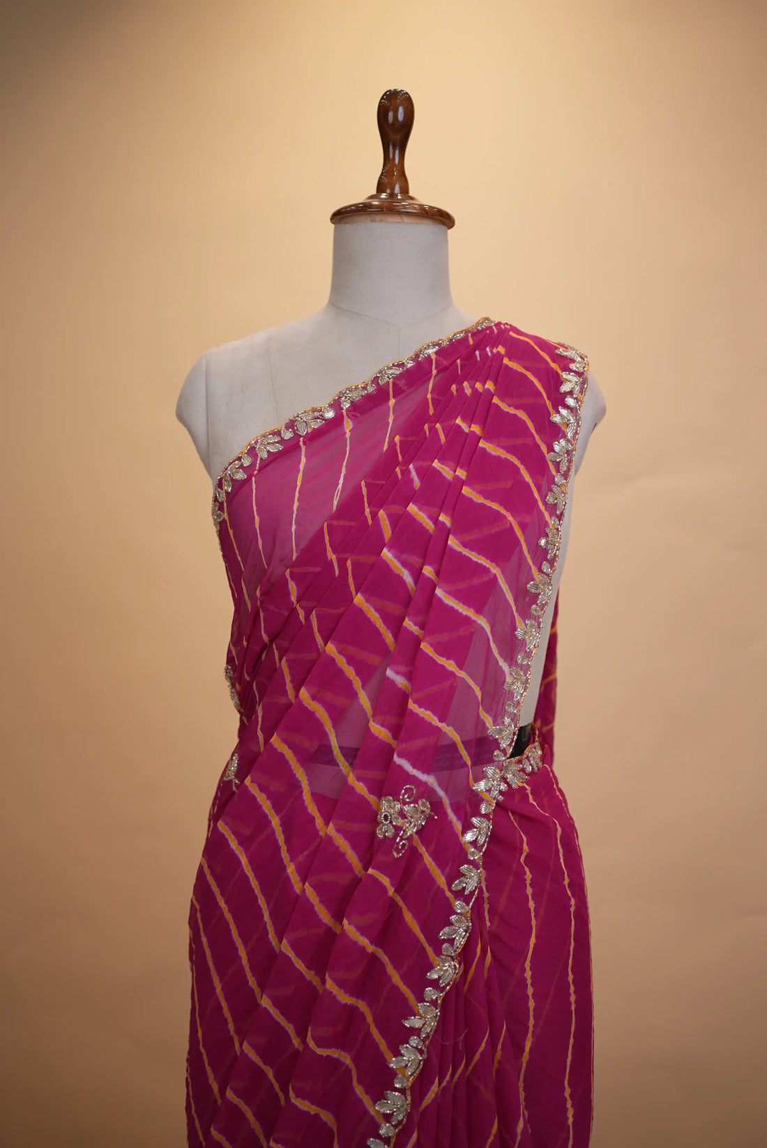 Ruby Leheriya Saree with Gota Patti Handwork
