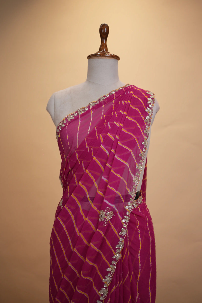 Ruby Leheriya Saree with Gota Patti Handwork