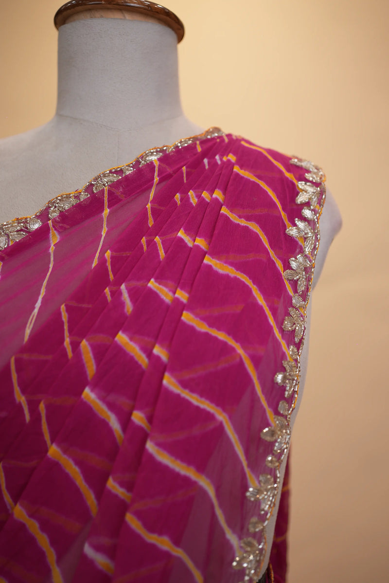 Ruby Leheriya Saree with Gota Patti Handwork