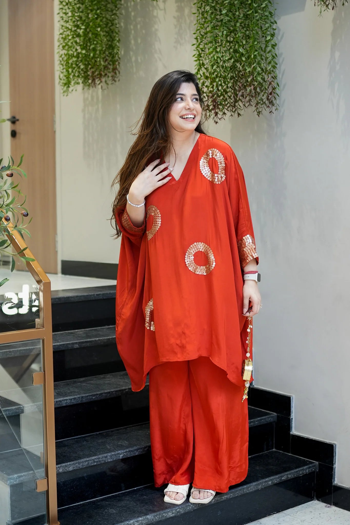 Shafa Rust Sequined Co-Ord Set