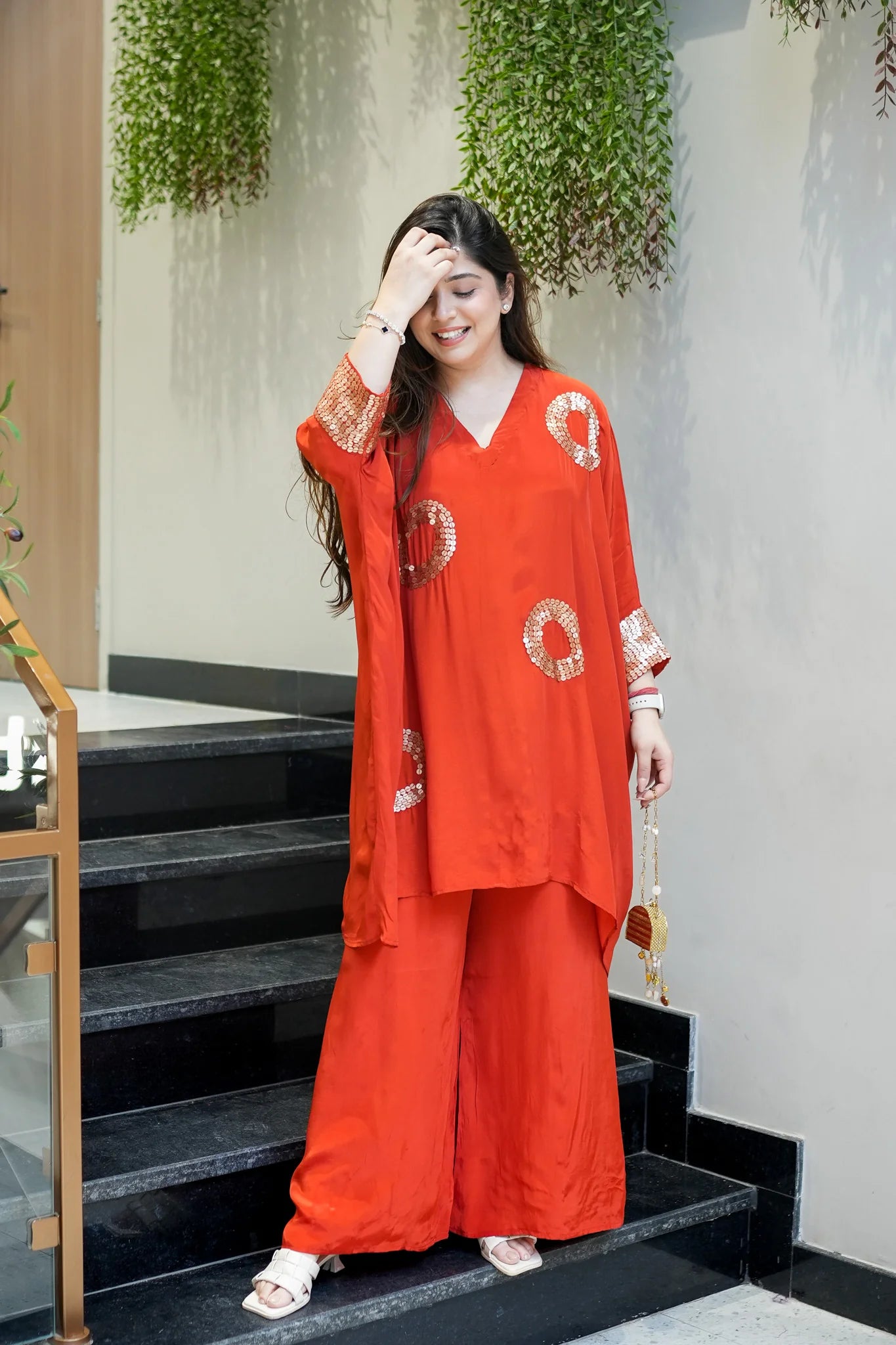 Shafa Rust Sequined Co-Ord Set