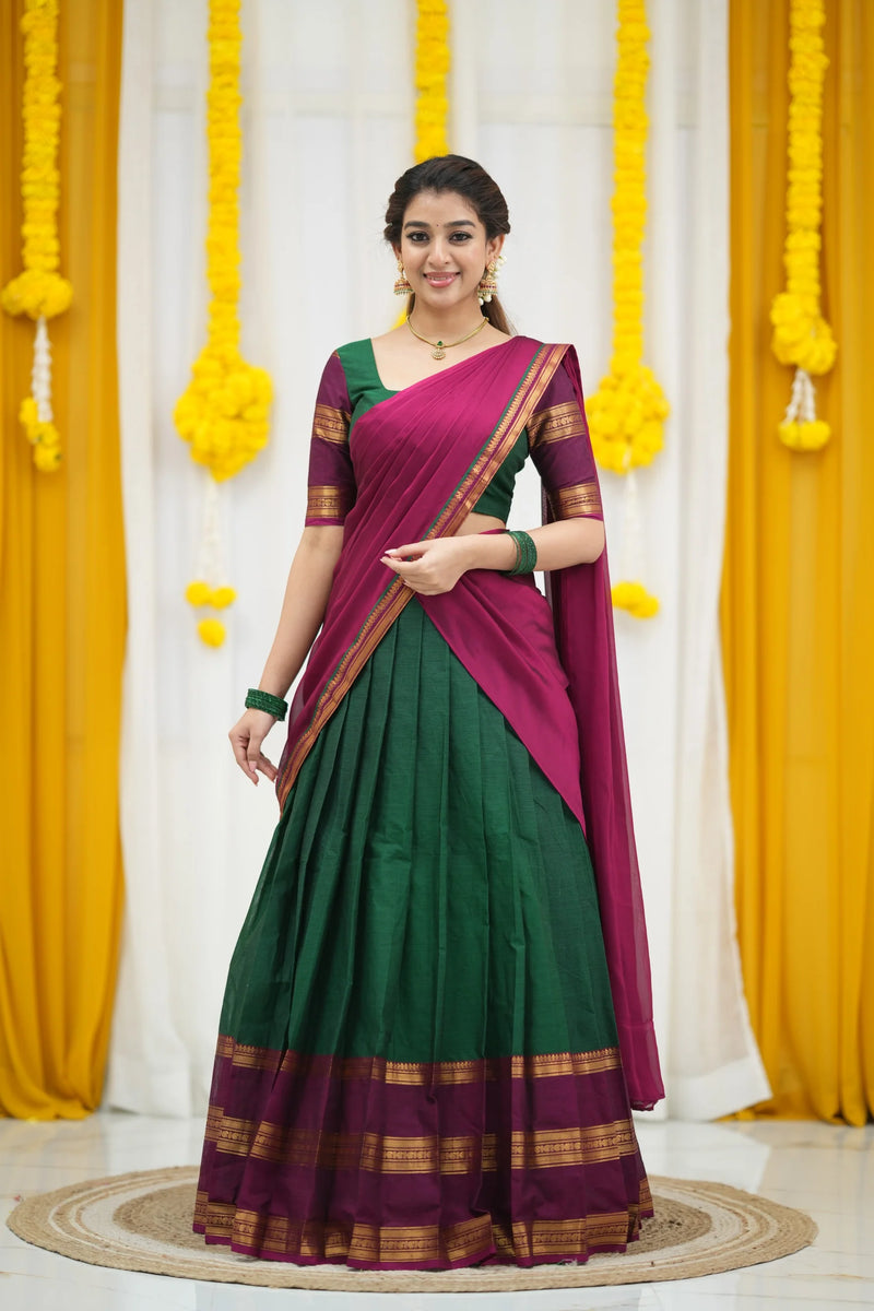 traditional pink and green half saree