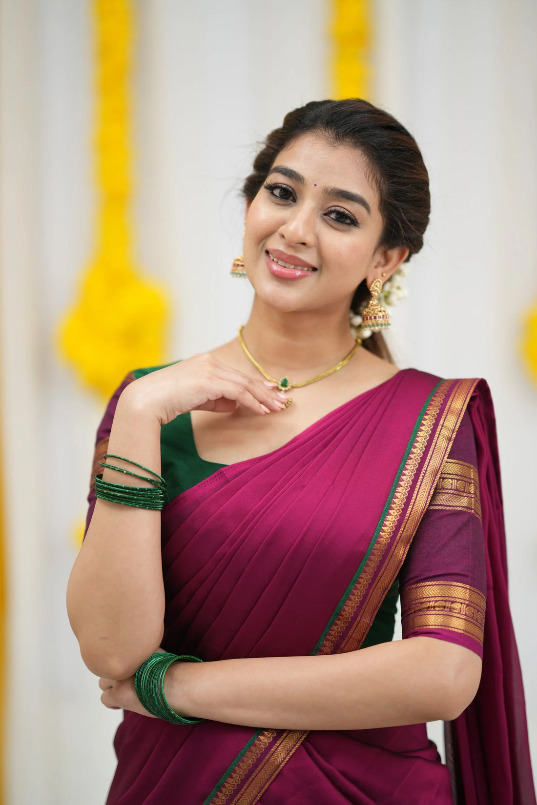 traditional pink and green half saree