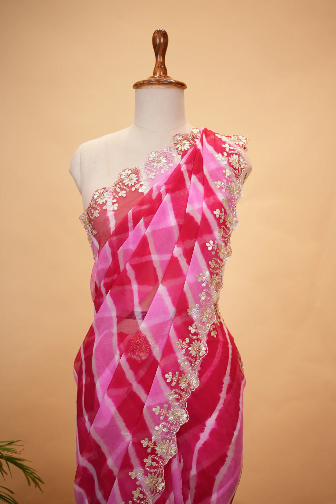 Azure Blue Pure Chiffon Leheriya Saree with Floral Embroidery & Sequin Handwork