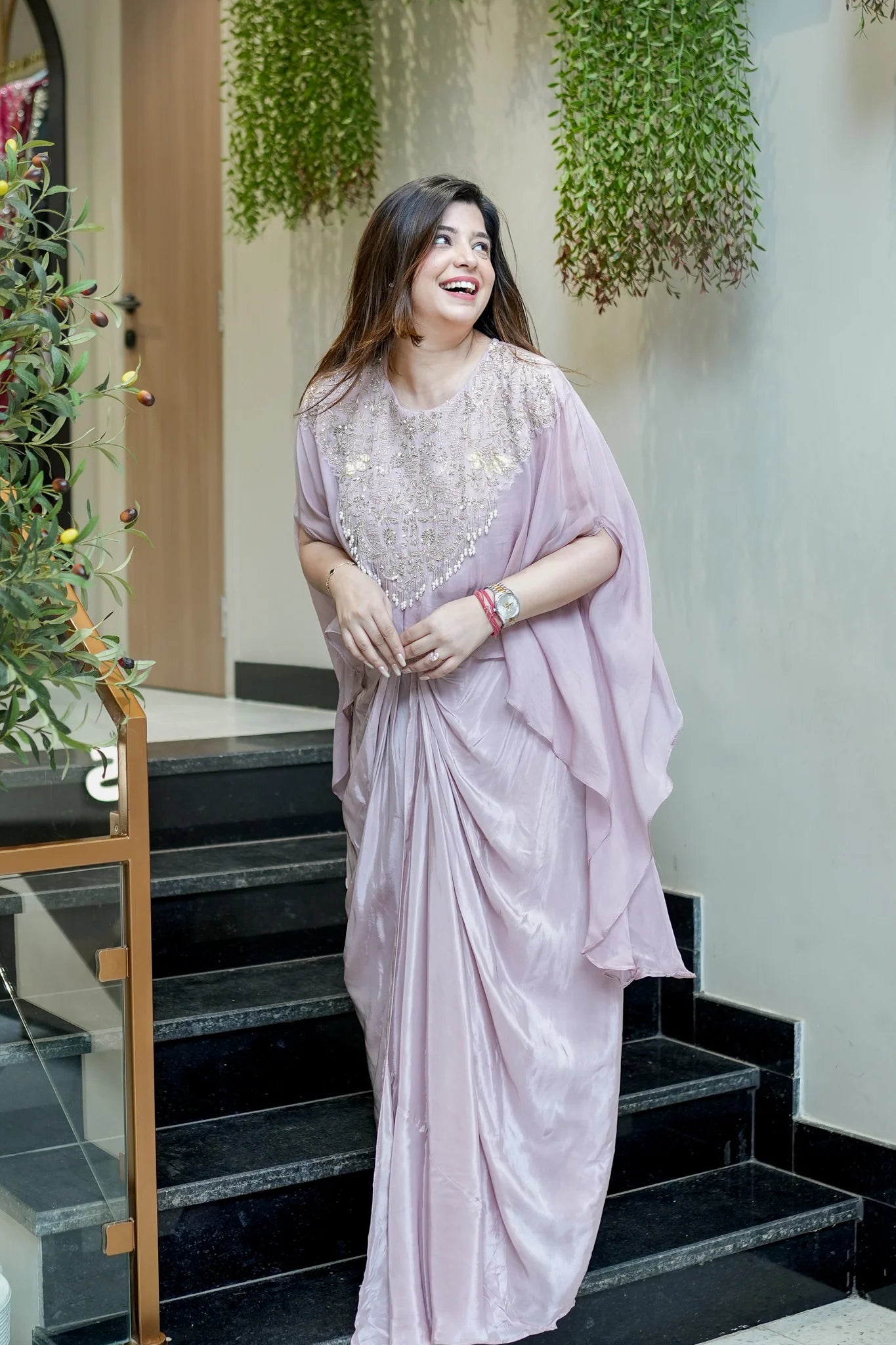 Pastel Peach Embroidered Three Piece Ensemble