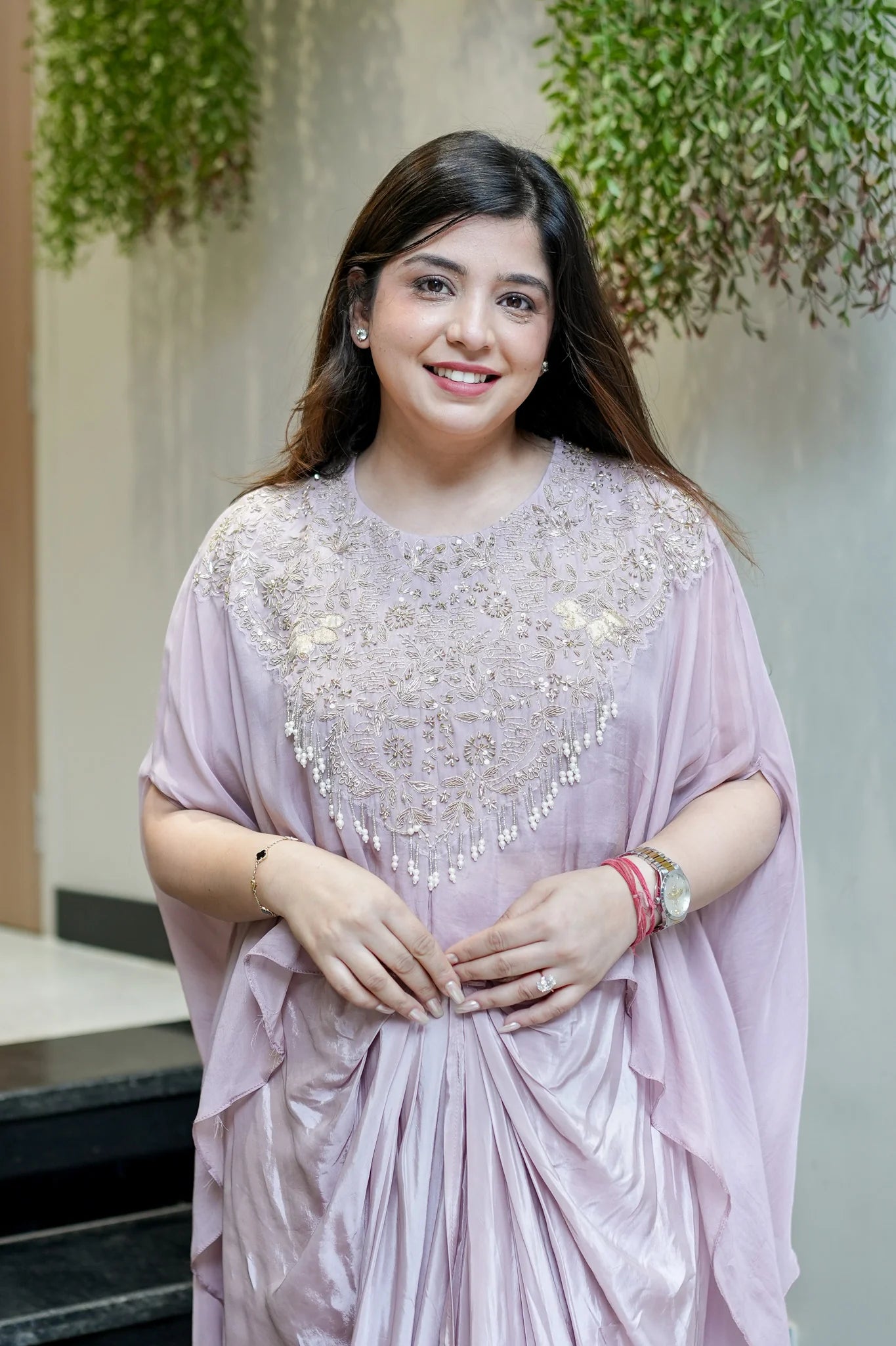 Pastel Peach Embroidered Three Piece Ensemble