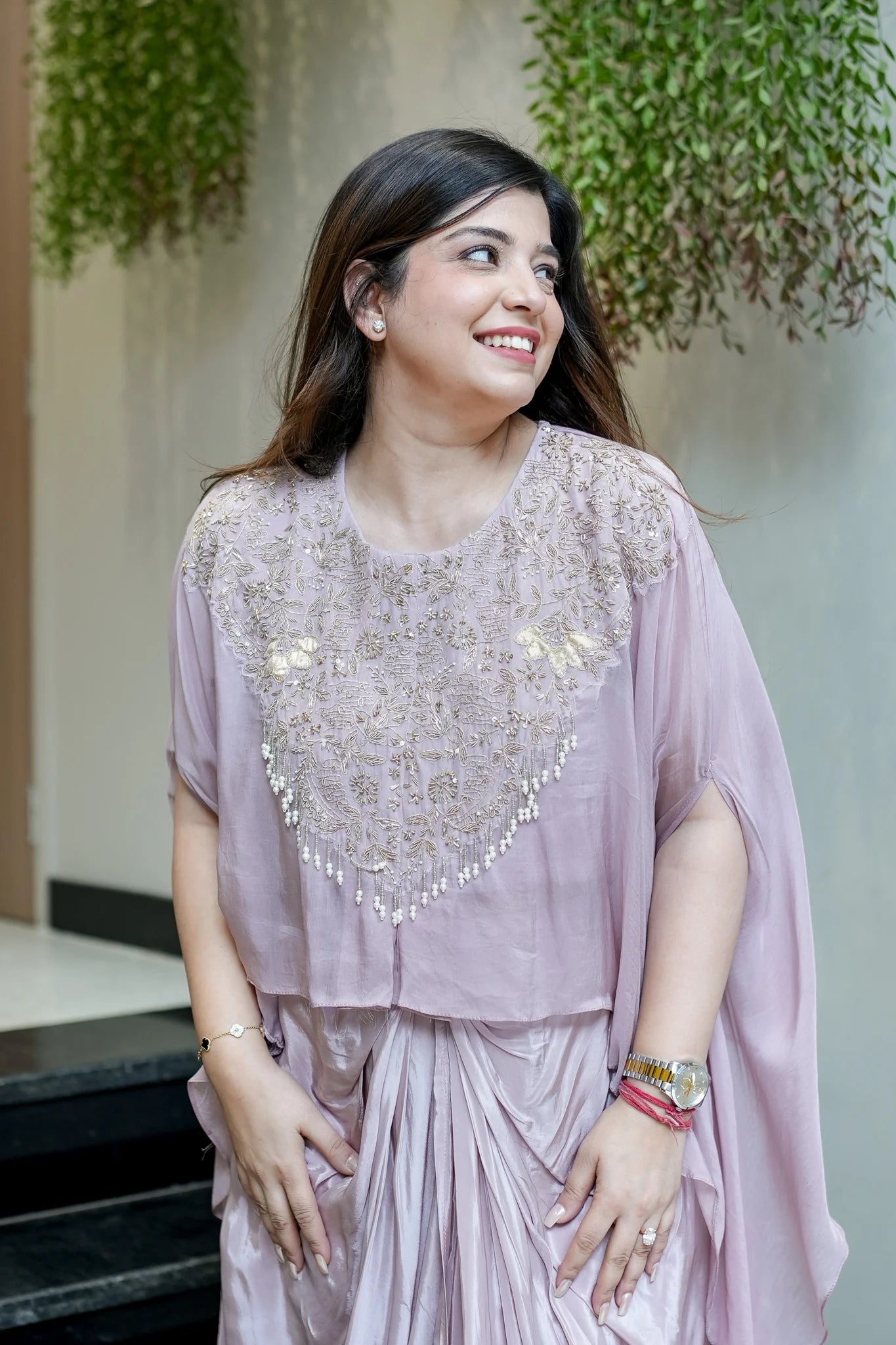 Pastel Peach Embroidered Three Piece Ensemble