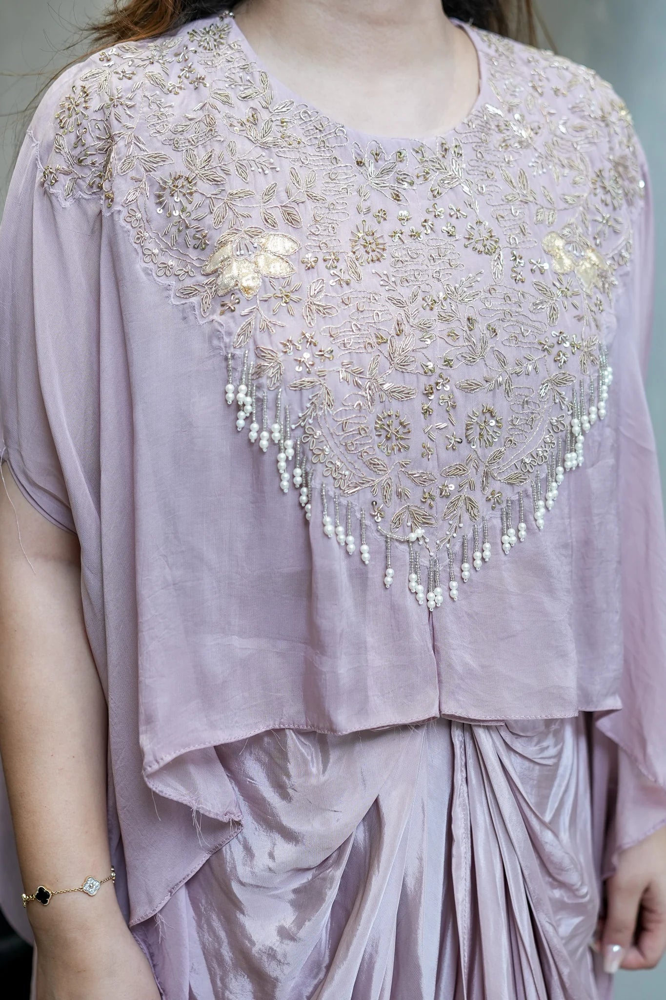 Pastel Peach Embroidered Three Piece Ensemble